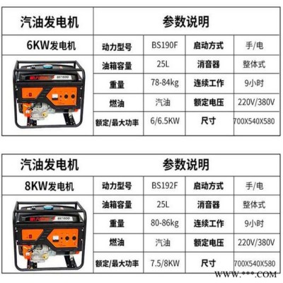 汽油8千瓦發電機 5.5kw汽油發電機 小型便攜式發電機 3千瓦小型汽油發電機